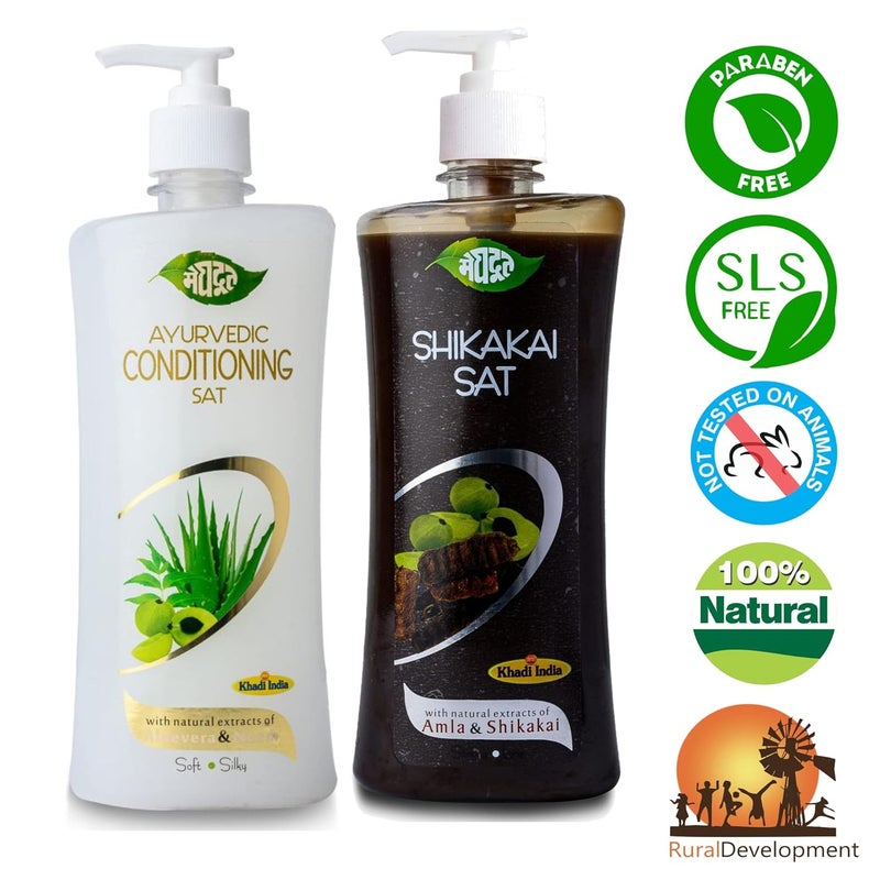 Meghdoot Ayurvedic Shampoo Combo Pack Of Shikakai Shampoo With Amla 500ml And Conditioning With Aloevera And Neem 500ml For Dry And Damaged Hair Pack of 2 - Image 5