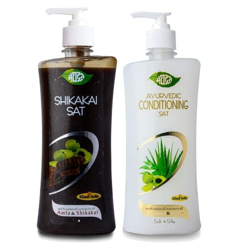 Meghdoot Ayurvedic Shampoo Combo Pack Of Shikakai Shampoo With Amla 500ml And Conditioning With Aloevera And Neem 500ml For Dry And Damaged Hair Pack of 2 - Image 1