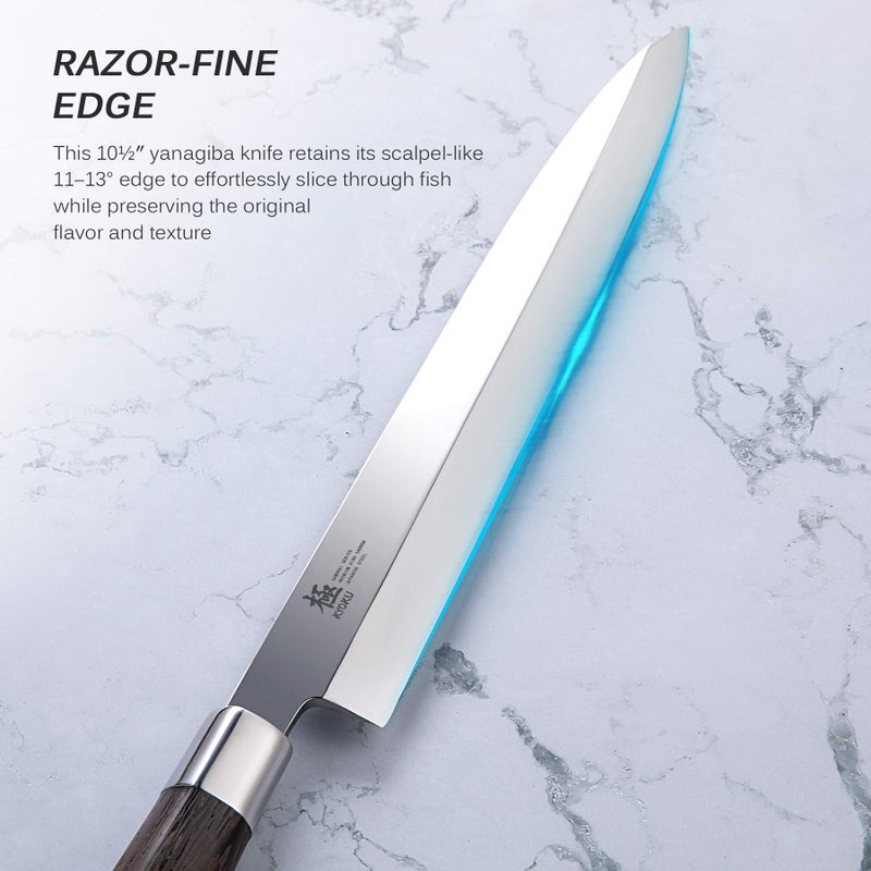 KYOKU Samurai Series - 10.5" Yanagiba Knife Japanese Sushi Sashimi Knives - Superior Japanese Steel - Wenge Wood Handle - with Case - Image 3