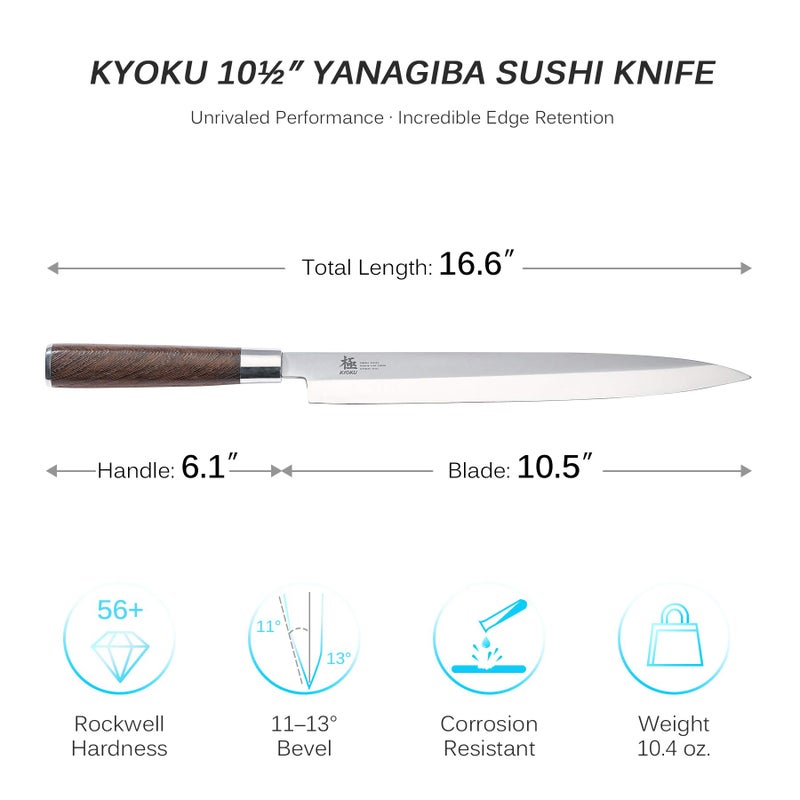 KYOKU Samurai Series - 10.5" Yanagiba Knife Japanese Sushi Sashimi Knives - Superior Japanese Steel - Wenge Wood Handle - with Case - Image 5