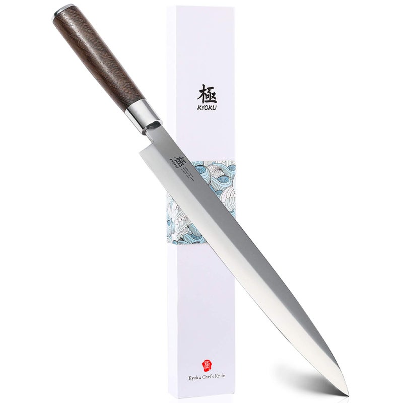 KYOKU Samurai Series - 10.5" Yanagiba Knife Japanese Sushi Sashimi Knives - Superior Japanese Steel - Wenge Wood Handle - with Case - Image 1
