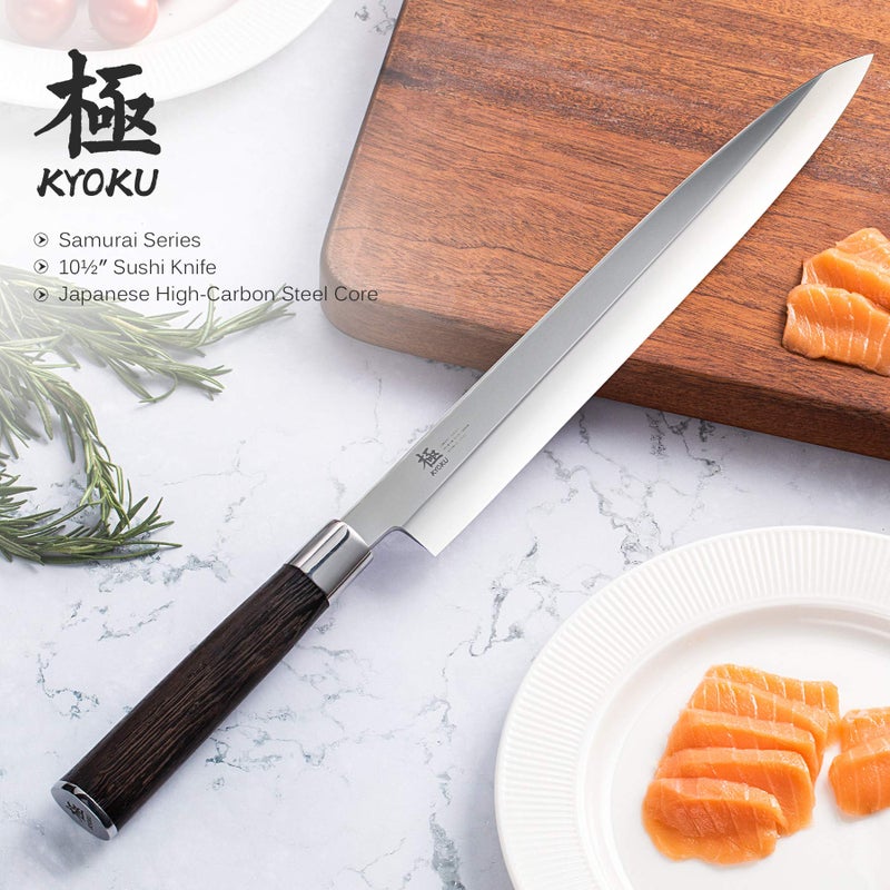 KYOKU Samurai Series - 10.5" Yanagiba Knife Japanese Sushi Sashimi Knives - Superior Japanese Steel - Wenge Wood Handle - with Case - Image 2