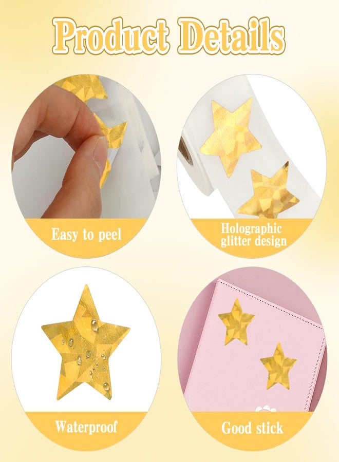 Linsuminn Star Stickers, 500 PCS Holographic Gold Star Stickers, 1 Inch Self Adhesive Metallic Glitter Foil Sticker Sparkly Stars Sticker for Kids Reward, Behavior Chart, School Student Teacher Office Supplies - Image 3