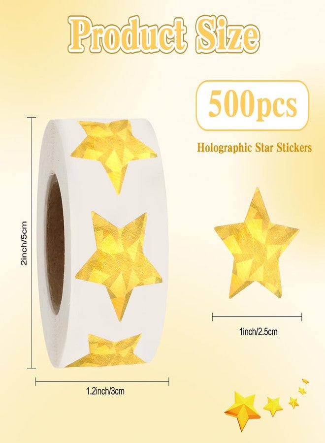 Linsuminn Star Stickers, 500 PCS Holographic Gold Star Stickers, 1 Inch Self Adhesive Metallic Glitter Foil Sticker Sparkly Stars Sticker for Kids Reward, Behavior Chart, School Student Teacher Office Supplies - Image 2