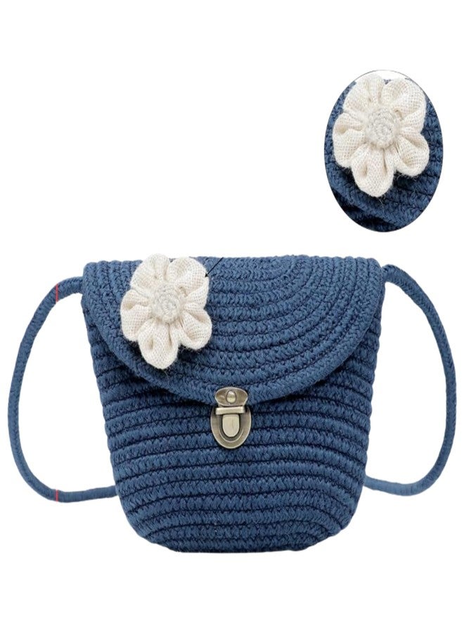 AURKA Women Handmade Crochet Sling Bag, Knitted Crossbody Shoulder Purse With Floral Applique, Small Lightweight Mini Handbag With Magnetic Lock for Daily & Casual Use (Blue) - Image 1