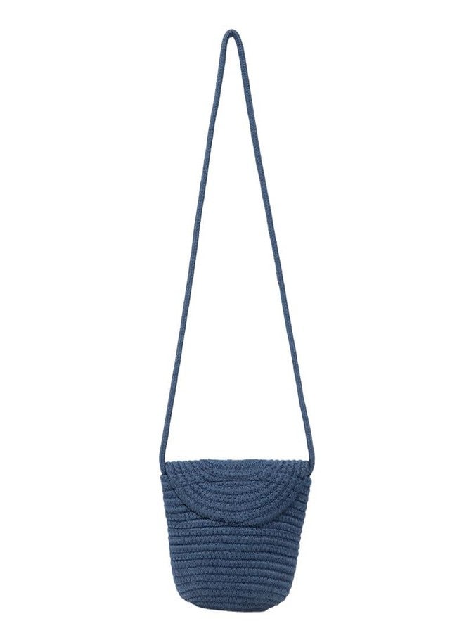 AURKA Women Handmade Crochet Sling Bag, Knitted Crossbody Shoulder Purse With Floral Applique, Small Lightweight Mini Handbag With Magnetic Lock for Daily & Casual Use (Blue) - Image 5