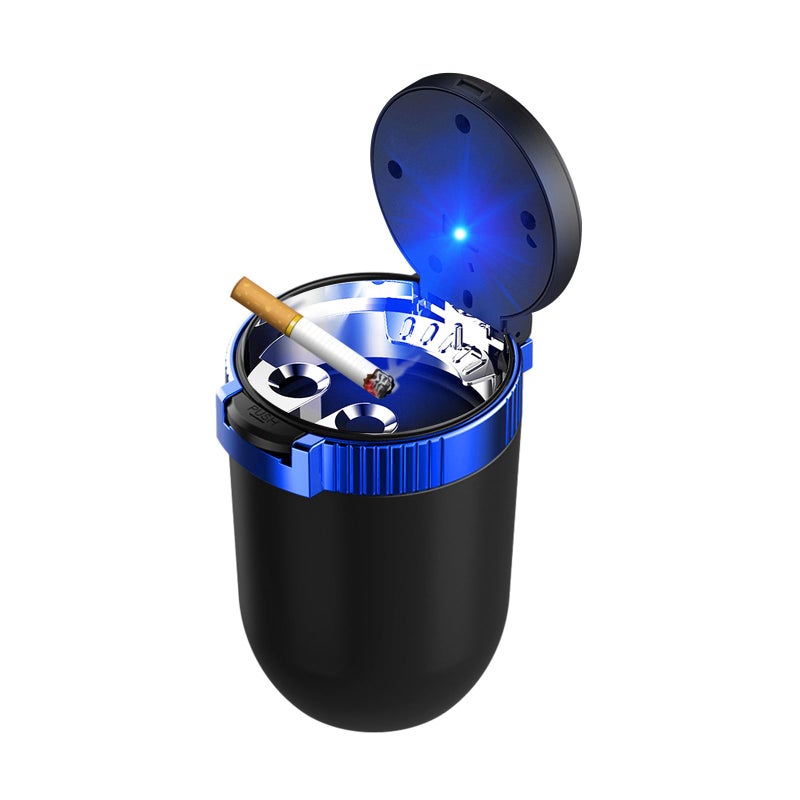 Dickno Car Ashtray with Lid, Detachable Stainless Smokeless Auto Ashtray, Portable Mini Vehicle Trash Can with LED Blue Light, Universal Interior Accessories for Cup Holder (Blue, 1 PC) - Image 1