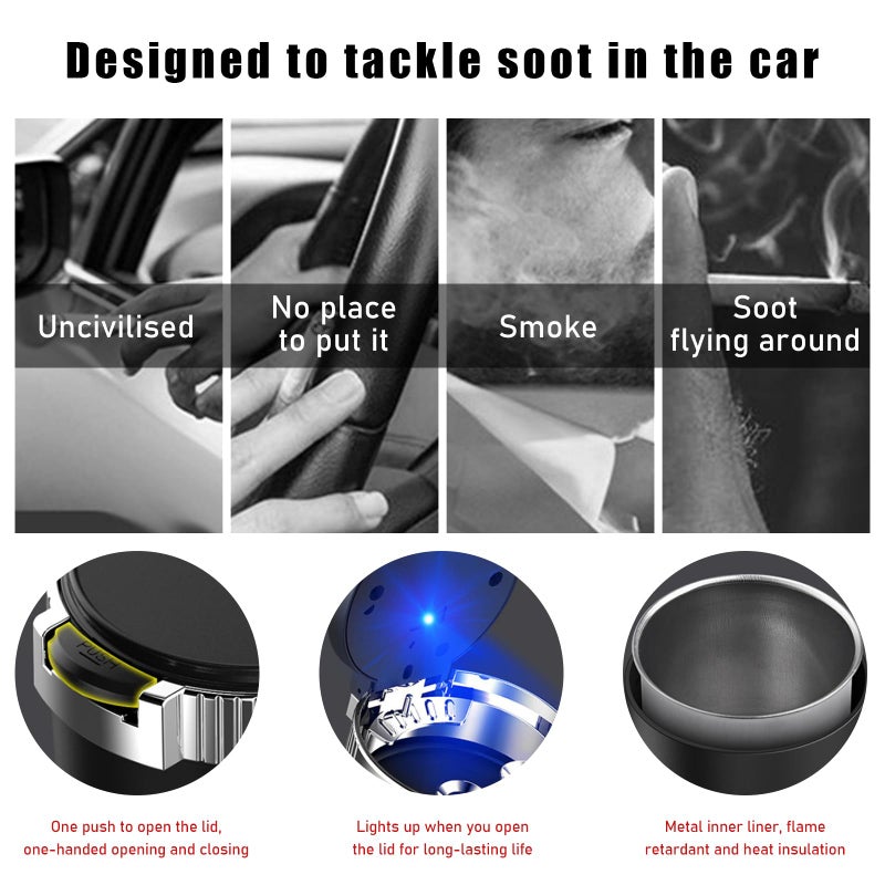 Dickno Car Ashtray with Lid, Detachable Stainless Smokeless Auto Ashtray, Portable Mini Vehicle Trash Can with LED Blue Light, Universal Interior Accessories for Cup Holder (Blue, 1 PC) - Image 3