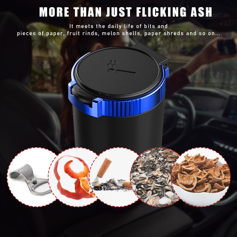 Dickno Car Ashtray with Lid, Detachable Stainless Smokeless Auto Ashtray, Portable Mini Vehicle Trash Can with LED Blue Light, Universal Interior Accessories for Cup Holder (Blue, 1 PC) - Image 5