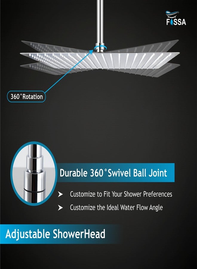 Fossa Ultra 16x16 Inch 5-YEAR WARRANTY 304 Stainless Steel Rain Shower Head - Overhead Shower, High Pressure with 360° Rotation, Self-Cleaning Silicone Nozzles (Chrome Finish) - Image 4