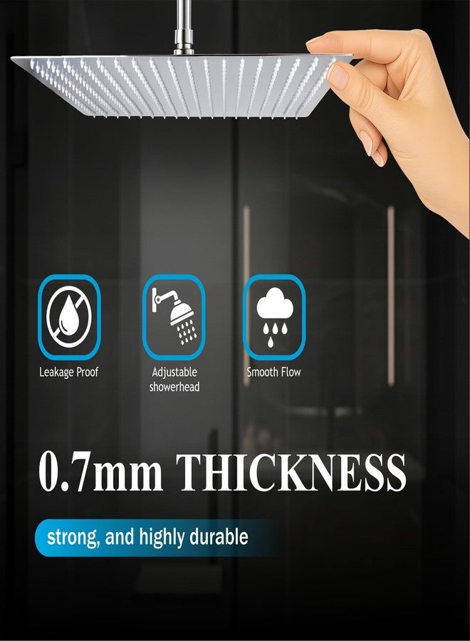 Fossa Ultra 16x16 Inch 5-YEAR WARRANTY 304 Stainless Steel Rain Shower Head - Overhead Shower, High Pressure with 360° Rotation, Self-Cleaning Silicone Nozzles (Chrome Finish) - Image 3