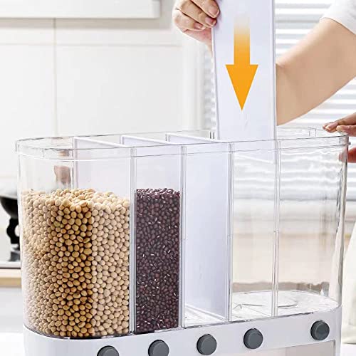 Xilei Dry Food Dispenser,Wall mounted 5 Grid Cereal Dispenser,Rice dispenser 25 pounds Kitchen Storage with Measuring Cup - Image 3
