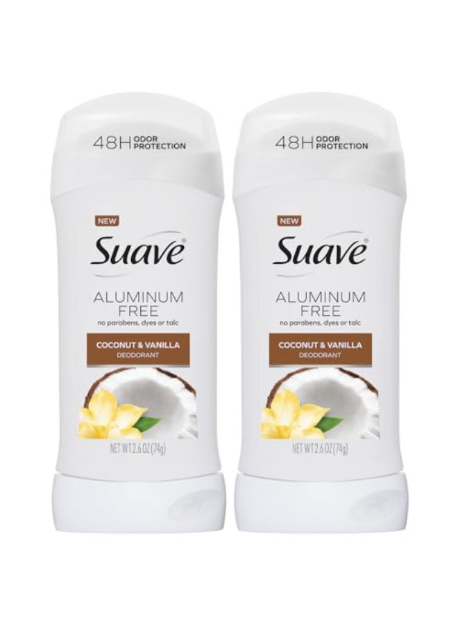 Suave AluminumFree Deodorant for Women 2Pack Coconut Vanilla 26 Oz Ea - Image 1