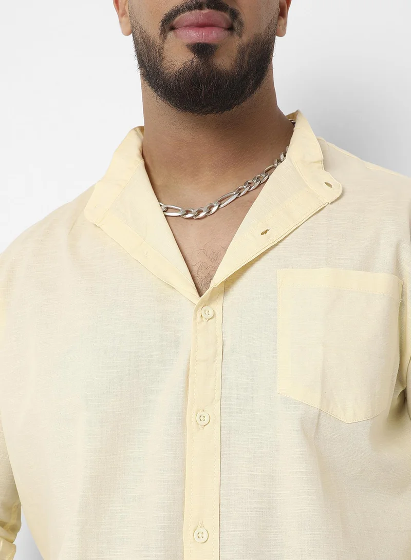 Instafab Plus  Men's Light Yellow Basic Button-Up Shirt For Casual Wear | Mandarin Collar | Long Sleeve | Button Closure | Shirt Crafted With Comfort Fit For Everyday Wear for Men | Best Price UAE
