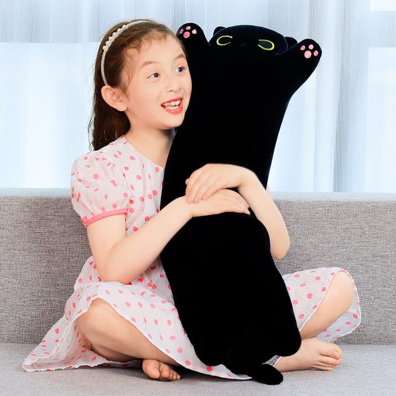 SNOWOLF Black Cat Plush Toy Soft Long Cat Pillow Plushies Doll Stuffed Animal Plush Body Pillow Black Sesame Meowchi Sofa Throw Pillow Decoration Gift for Kids Girl  70cm/27.5inch - Image 5
