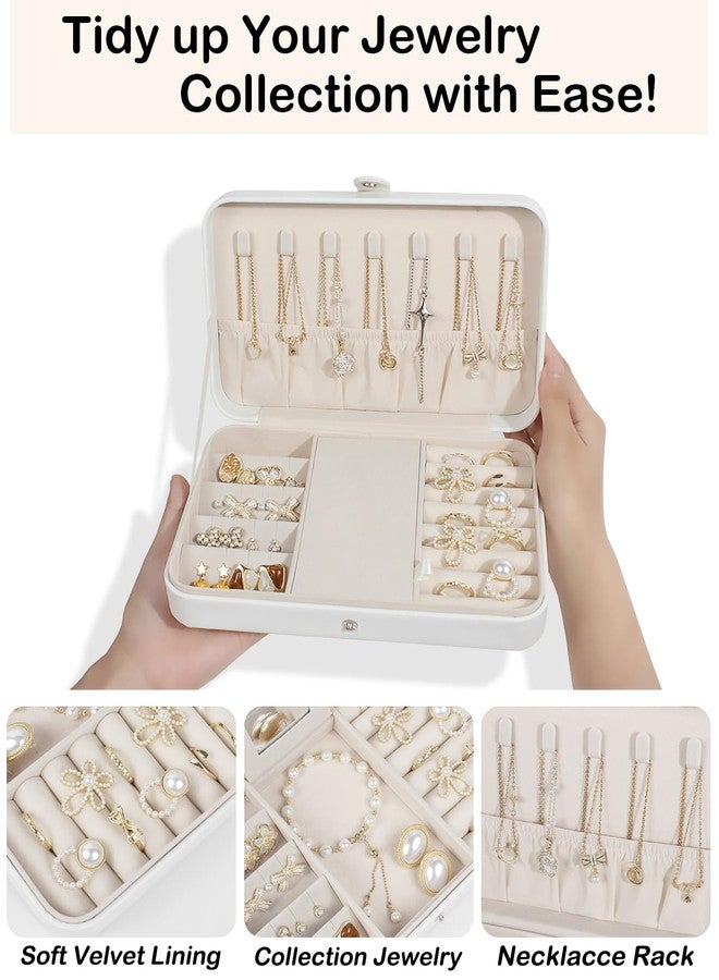 GUKA Travel Jewelry Case, Portable Jewelry Travel Organizer, PU Travel Jewelry Case Organizer for Rings Earrings Necklaces Bracelets Watch for Birthday Wedding Gifts. White - Image 4