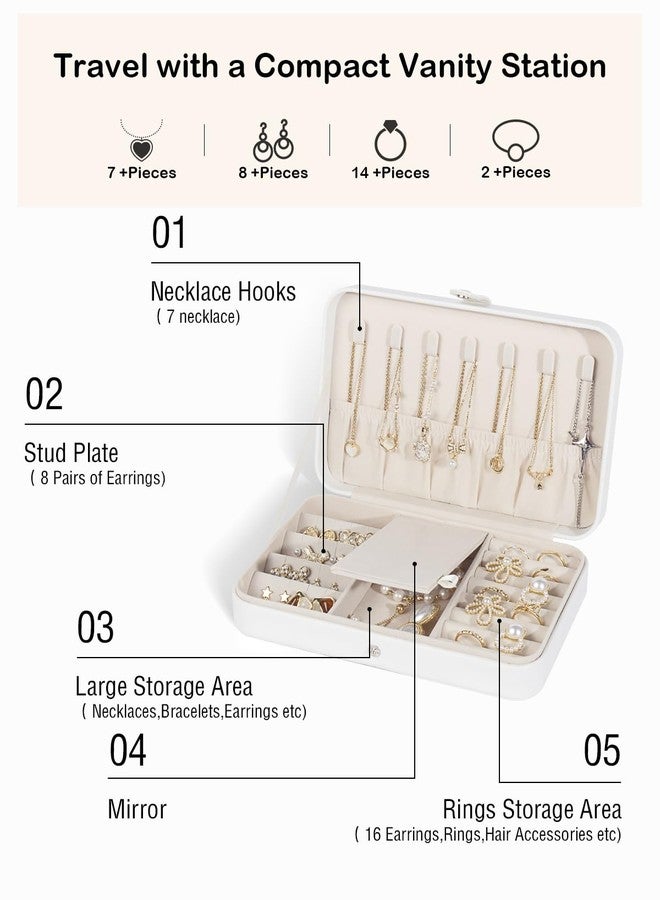 GUKA Travel Jewelry Case, Portable Jewelry Travel Organizer, PU Travel Jewelry Case Organizer for Rings Earrings Necklaces Bracelets Watch for Birthday Wedding Gifts. White - Image 3