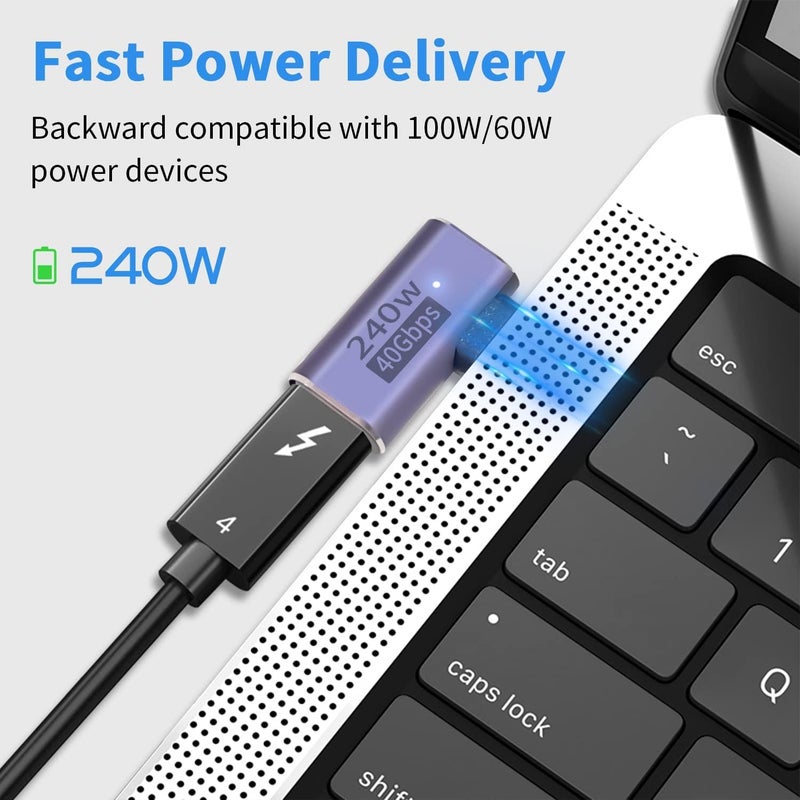 Microware محول USB C بزاوية صحيحة PD 240W لـ Thunderbolt 4/3، محول USB C ذكر إلى أنثى بزاوية 90 درجة مع موصل على شكل L USB 4.0 مع فيديو 8K@60Hz لجهاز iPad، Mac-Book (MMPL-111-240W) - Image 2