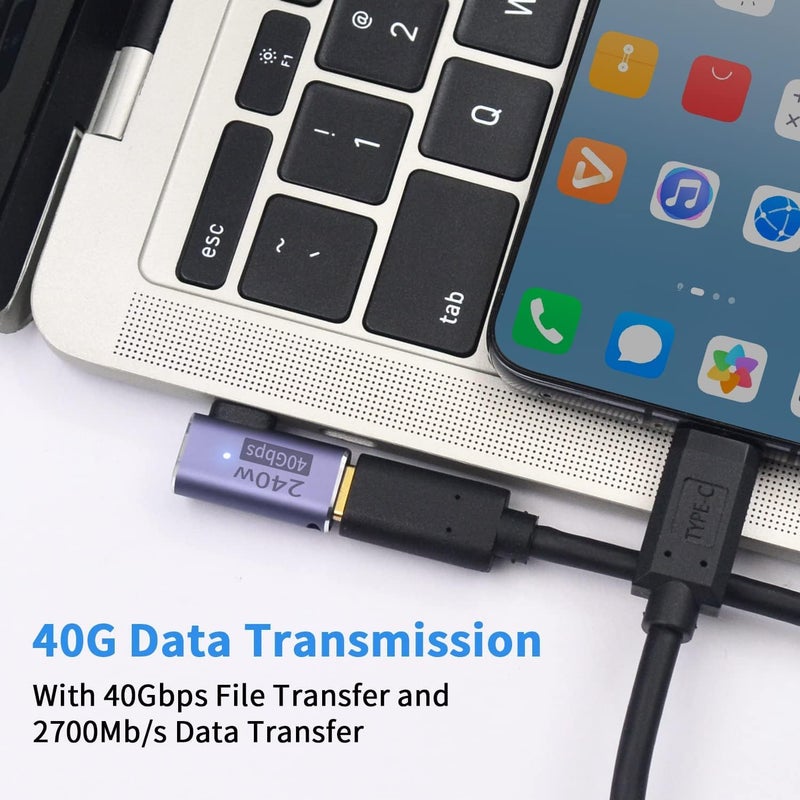 Microware محول USB C بزاوية صحيحة PD 240W لـ Thunderbolt 4/3، محول USB C ذكر إلى أنثى بزاوية 90 درجة مع موصل على شكل L USB 4.0 مع فيديو 8K@60Hz لجهاز iPad، Mac-Book (MMPL-111-240W) - Image 3