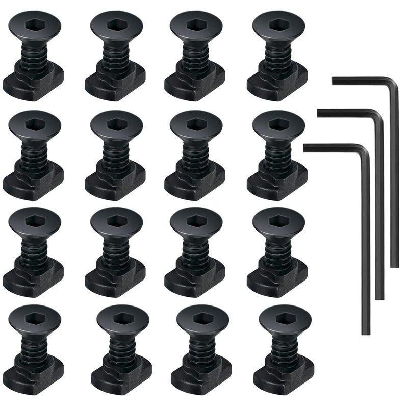 طقم استبدال براغي T-Nut 16 قطعة، متوافق مع التركيب على القضبان، مع براغي قفل الخيوط، ومفتاح وصواميل، أدوات لأنظمة القضبان القياسية (16 × براغي، 16 × صواميل و3 × مفاتيح)...