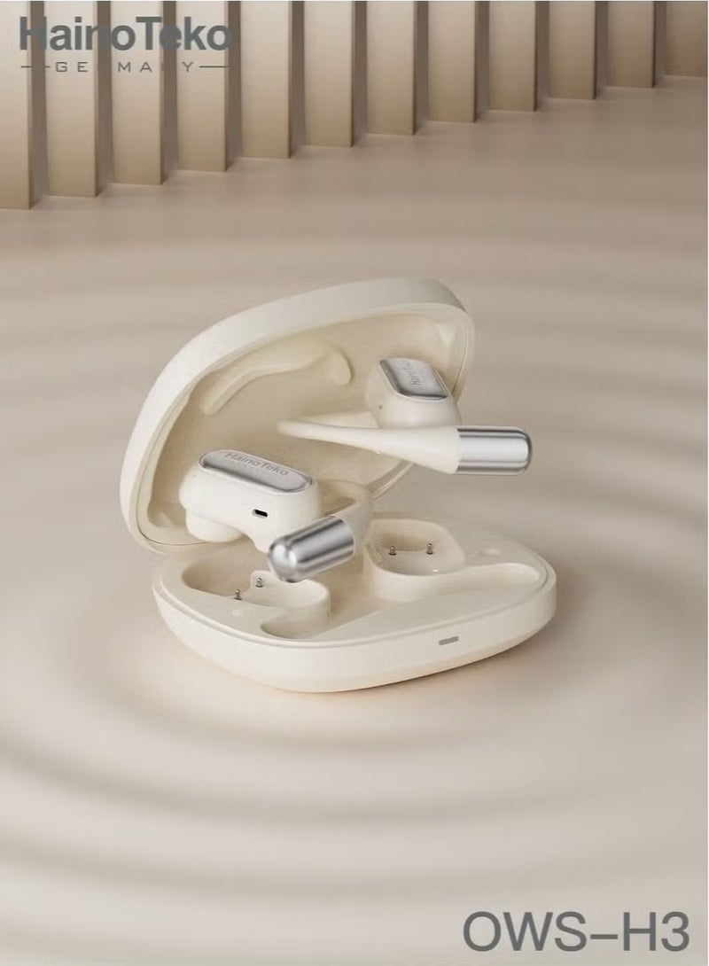 Haino Teko HT-OWSH3 OpenFit Bluetooth Earphones – High-Quality Sound, Super Clear Microphone, Touch Controls, and Comfortable Fit – Wireless Earphones for Music, Calls, and Gaming (White) - Image 3