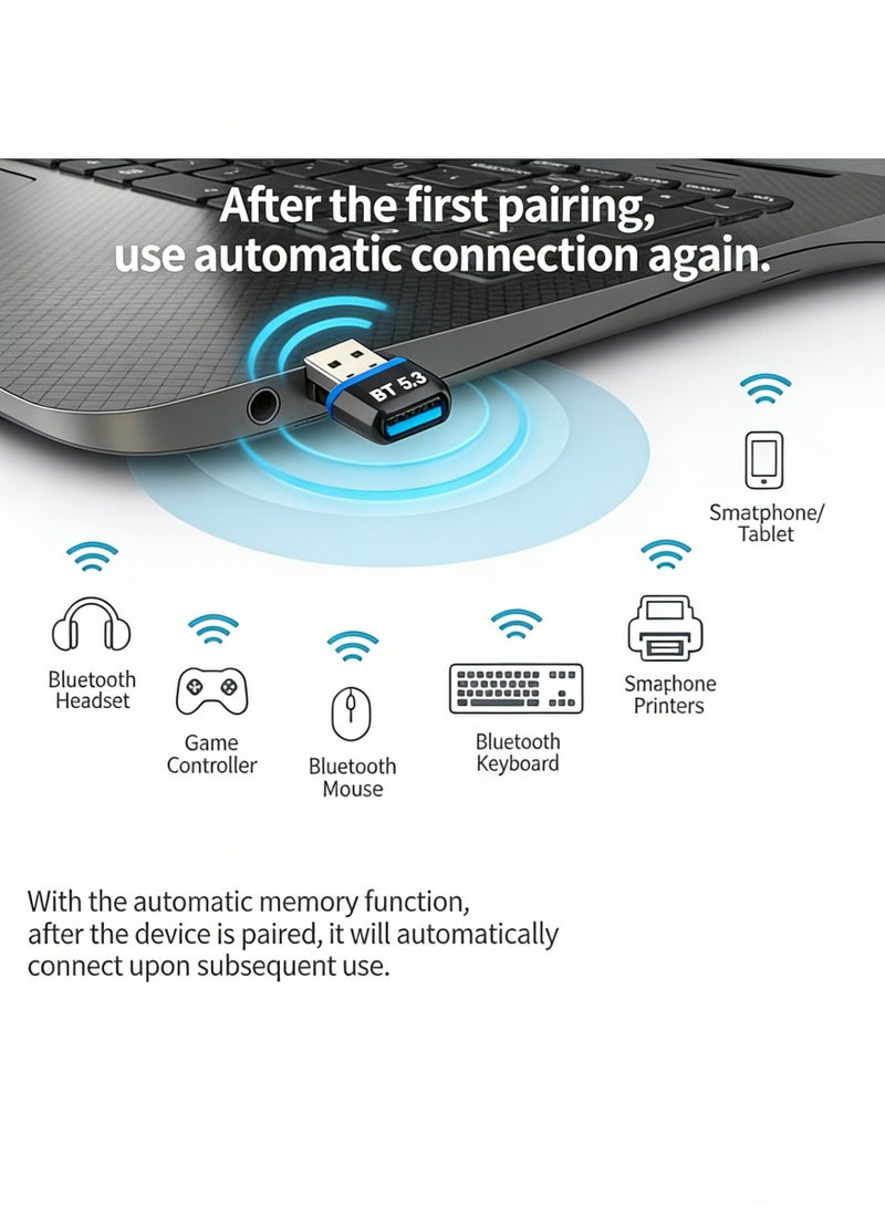 AURIEL USB Bluetooth 5.3 Dongle Receiver EDR+BLE, Plug and Play, Support for Windows 11/10/8.1/7, Suitable for Keyboard/Mouse/Headphone/Speakers/Printer - Image 3