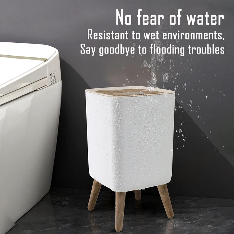 waqif Bathroom Trash Can with Lid, 2.6 Gallon / 10 Liter Small Garbage Can with Press Top Lid, Plastic Wastebasket with Pop-up Lid for Toilet, Office, Bedroom, Living Room, White - Image 5
