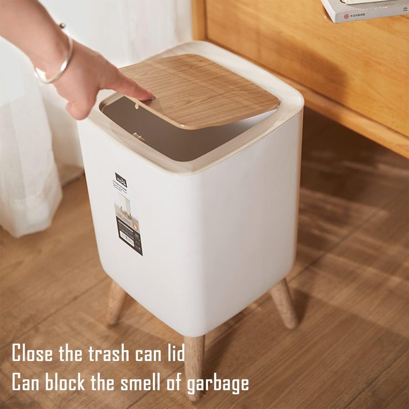 waqif Bathroom Trash Can with Lid, 2.6 Gallon / 10 Liter Small Garbage Can with Press Top Lid, Plastic Wastebasket with Pop-up Lid for Toilet, Office, Bedroom, Living Room, White - Image 3