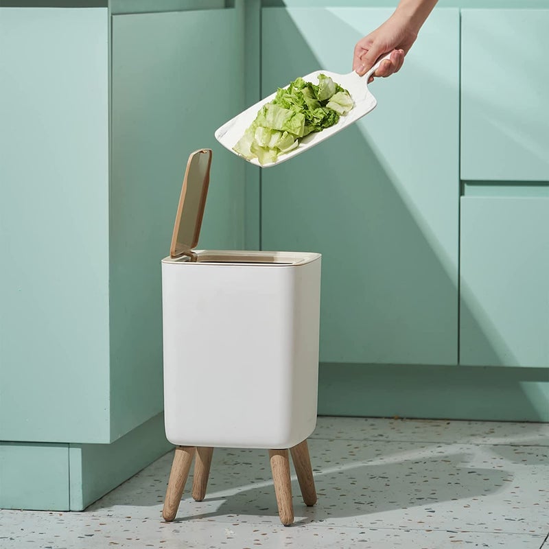 waqif Bathroom Trash Can with Lid, 2.6 Gallon / 10 Liter Small Garbage Can with Press Top Lid, Plastic Wastebasket with Pop-up Lid for Toilet, Office, Bedroom, Living Room, White - Image 2