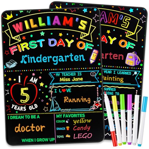 multiwins First and Last Day of School Board Sign with 6 Colorful Liquid Chalk Markers Pack - 14”x11” Double-Sided - Back to School Supplies for Kindergarten Preschool ﻿ - Image 1