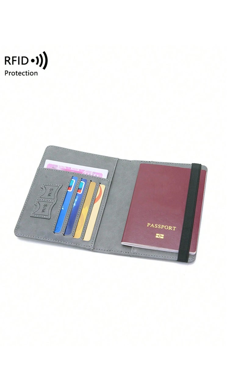 SKM مجموعة من قطعتين من محافظ جوازات السفر - محافظ سفر من جلد البولي يوريثان - أزرق وأحمر - للجنسين - حزام مطاطي - Image 3