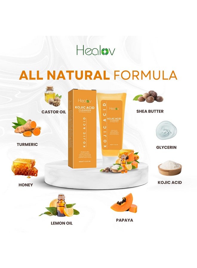 Healov Kojic Acid Soap For Hyperpigmentation - Skin Brightening Kojic Papaya Face And Body Wash - Dark Spot Soap Reduces Acne, Scars, And Evens Skin Tone - Turmeric Facial Cleanser For Brighter Glowing Skin - Image 4