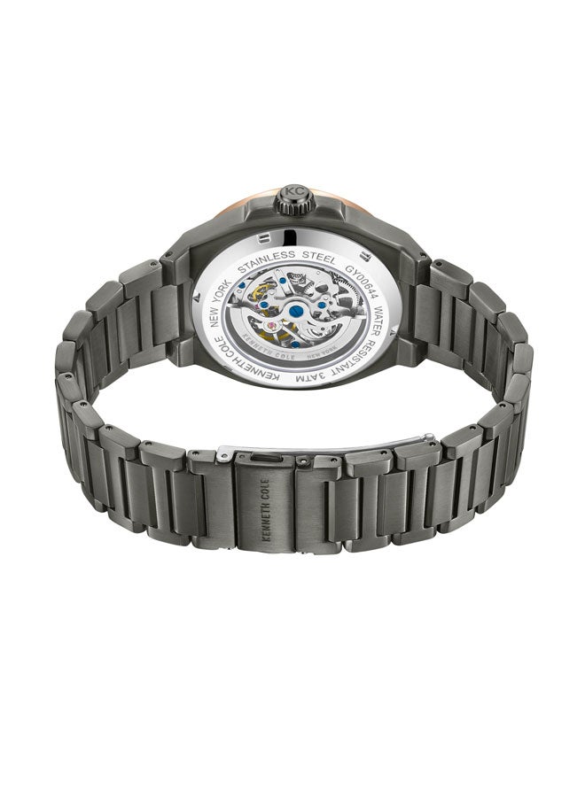 كينيث كول نيو يورك ساعة كينيث كول نيويورك رجالي أوتوماتيكية 43.5 ملم بقرص وسوار ستانلس ستيل بلون أسود معدني - Image 3