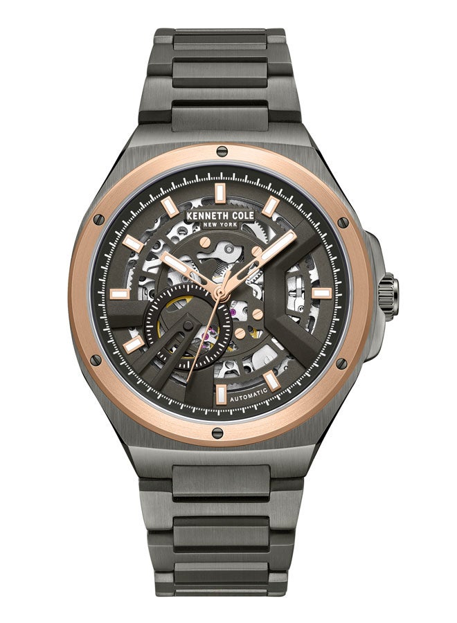 كينيث كول نيو يورك ساعة كينيث كول نيويورك رجالي أوتوماتيكية 43.5 ملم بقرص وسوار ستانلس ستيل بلون أسود معدني - Image 1