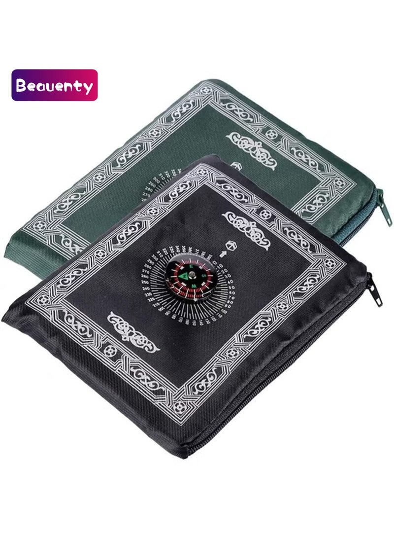 Beauenty 2 Pieces Portable Travel Prayer Mat with Compass, Waterproof Polyester Prayer Rug, Muslim Travel Prayer Mat, for Ramadan Gifts (60cm×100cm) - Image 1