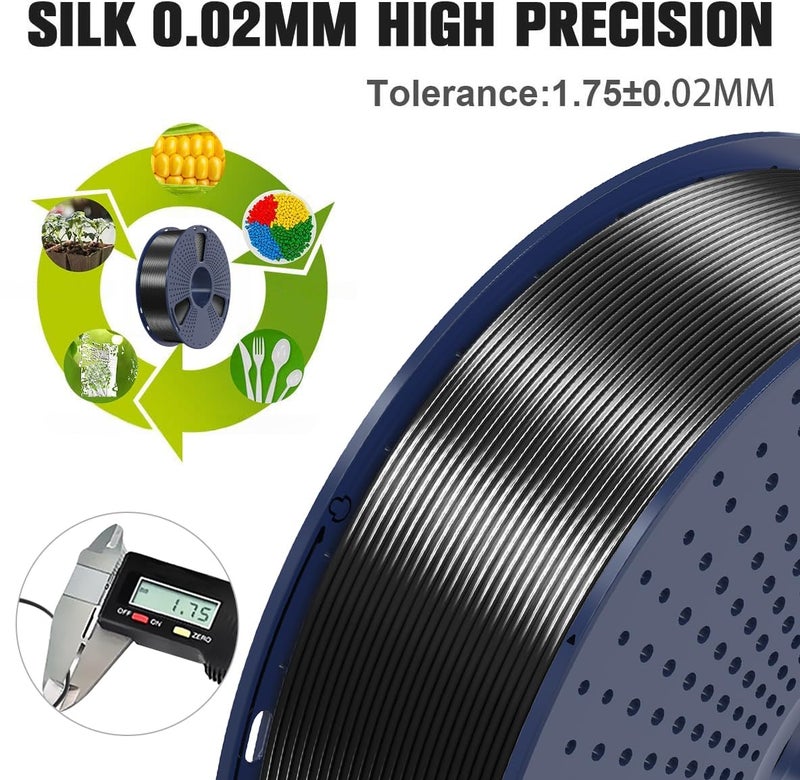 SUNLU Silk Pla Plus Filament 4kg Bundle, Shiny Silk Surface Pla+ 3D Printer Filament 1.75mm Â±0.02mm, Glossy 3D Printing Filament, 1kg Spool, 4 Packs. (Light Gold+Silver+Black+White) - Image 4