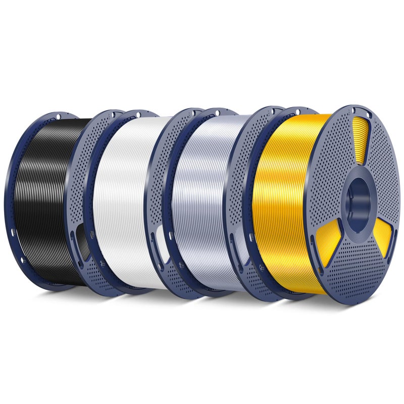 SUNLU Silk Pla Plus Filament 4kg Bundle, Shiny Silk Surface Pla+ 3D Printer Filament 1.75mm Â±0.02mm, Glossy 3D Printing Filament, 1kg Spool, 4 Packs. (Light Gold+Silver+Black+White) - Image 1