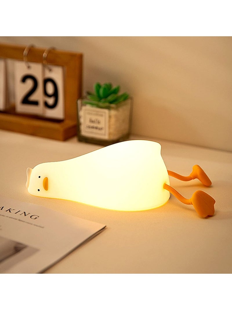 TIGER Duck Night Light Silicone, Lying Flat Duck Night Lamp, Kids Room Decor Atmosphere Night Light, Baby Nursing Bedside Touch Lamp, Rechargeable and Dimmable LED Night Light for Toddlers and Children - Image 1