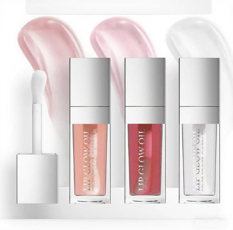 Plumping Lip Oil, Shimmery Glosses with Soft Brush for Women, for Teens, Long Lasting Moisturizing Lip Glow Oil Nourishing Non-sticky (3 Pcs Set-D, Medium) - Image 1