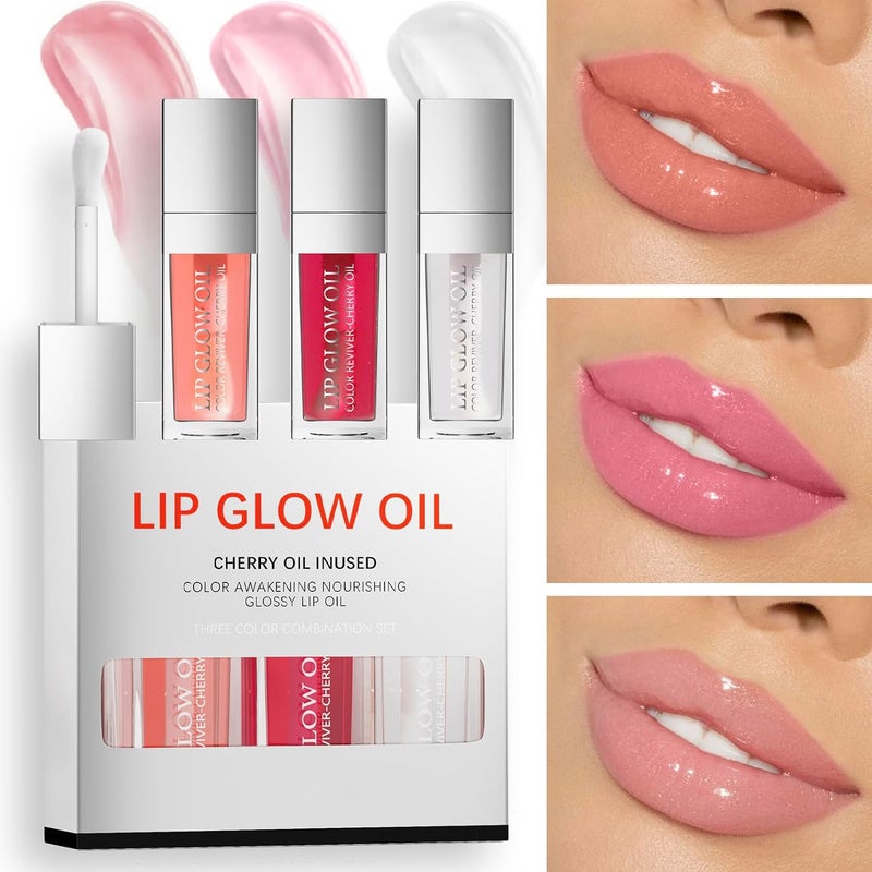 Plumping Lip Oil, Shimmery Glosses with Soft Brush for Women, for Teens, Long Lasting Moisturizing Lip Glow Oil Nourishing Non-sticky (3 Pcs Set-D, Medium) - Image 2