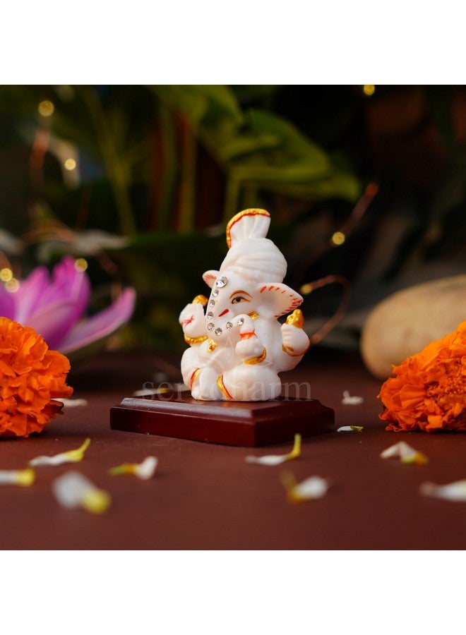 Servdharm Pagri Ganesh Ji Murti Decorative Showpiece for Home Decor| Ganesh Idol for Car Dashboard Home Temple Office Desk Pooja Room God Idols for Puja & Festival Gifting (Pagri Ganesh With Padestal) - Image 3