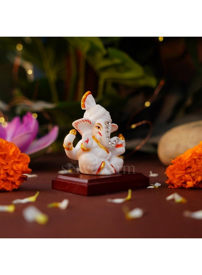 Servdharm Pagri Ganesh Ji Murti Decorative Showpiece for Home Decor| Ganesh Idol for Car Dashboard Home Temple Office Desk Pooja Room God Idols for Puja & Festival Gifting (Pagri Ganesh With Padestal) - Image 2