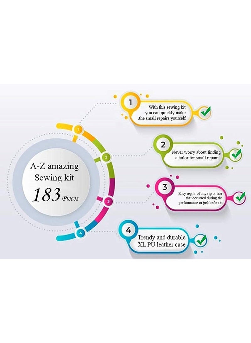 “Sewing supplies set includes Oxford fabric for beginners, children, and adults. Contains threads, needles, and accessories, with an organized storage box. Also includes a travel emergency kit. Perfect for home projects and comes in assorted colors.” - Image 2