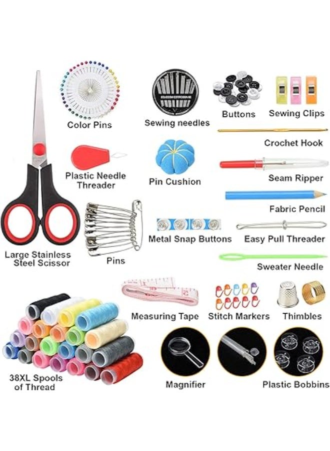 “Sewing supplies set includes Oxford fabric for beginners, children, and adults. Contains threads, needles, and accessories, with an organized storage box. Also includes a travel emergency kit. Perfect for home projects and comes in assorted colors.” - Image 5
