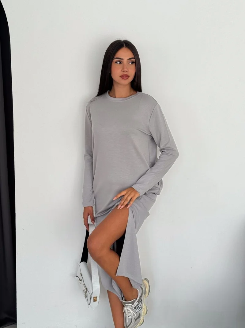 ديد كولكشن Women's Modal Fabric Long Sleeve Crew Neck Long Dress