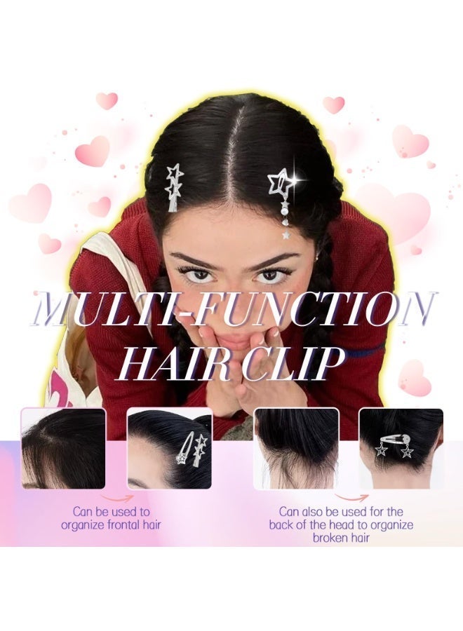 مجموعة مشابك شعر على شكل نجمة مكونة من 10 قطع، مشابك شعر معدنية فضية بتصميم Y2K للنساء والفتيات، 8 أشكال من إكسسوارات الشعر الكاواي، بنمط بانك جرانج عتيق من حقبة الألفينيات - Image 4