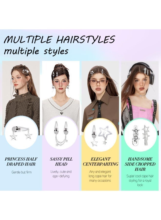 مجموعة مشابك شعر على شكل نجمة مكونة من 10 قطع، مشابك شعر معدنية فضية بتصميم Y2K للنساء والفتيات، 8 أشكال من إكسسوارات الشعر الكاواي، بنمط بانك جرانج عتيق من حقبة الألفينيات - Image 3
