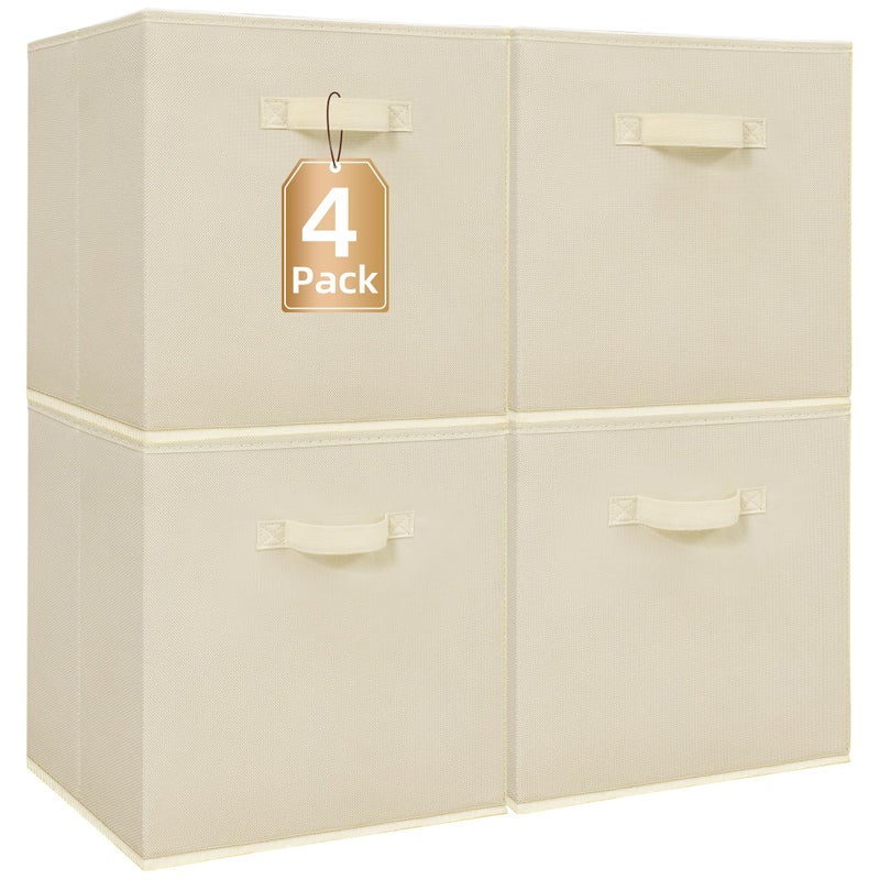 STORAGE MANIAC Storage Cubes 13 Inch Collapsible Storage Bins with Handles 4 Pack Fabric Foldable Bins for Organization Durable Storage Bins for Closet Shelves Offices 4Pack Beige - Image 2