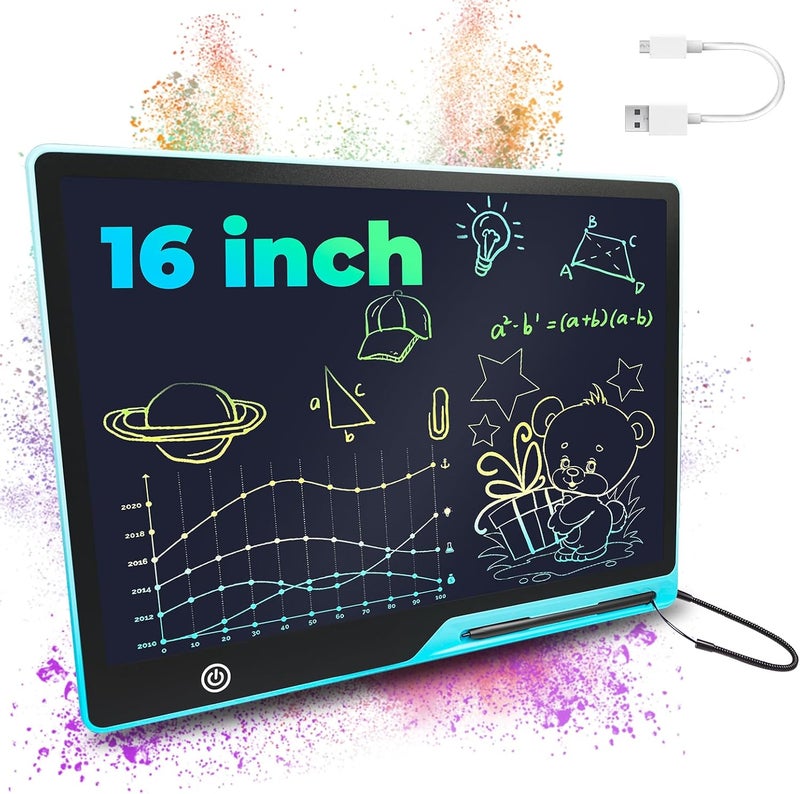 LCD Writing Tablet for Kids, 16 Inch Colorful Screen Rechargeable Electronic Drawing Board Digital Writing Pad, Reusable Erasable Doodle Board Portable Drawing Tablet Gift for Boys Girls - Image 1
