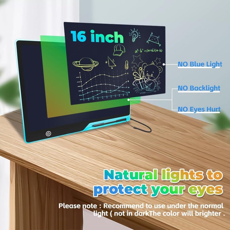 LCD Writing Tablet for Kids, 16 Inch Colorful Screen Rechargeable Electronic Drawing Board Digital Writing Pad, Reusable Erasable Doodle Board Portable Drawing Tablet Gift for Boys Girls - Image 3